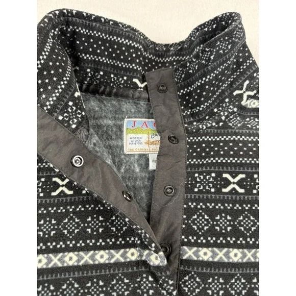 Jachs Cabin Fair Isle 1/4 Snap Pullover Black White Women's Size L EUC Cozy - Picture 9 of 12